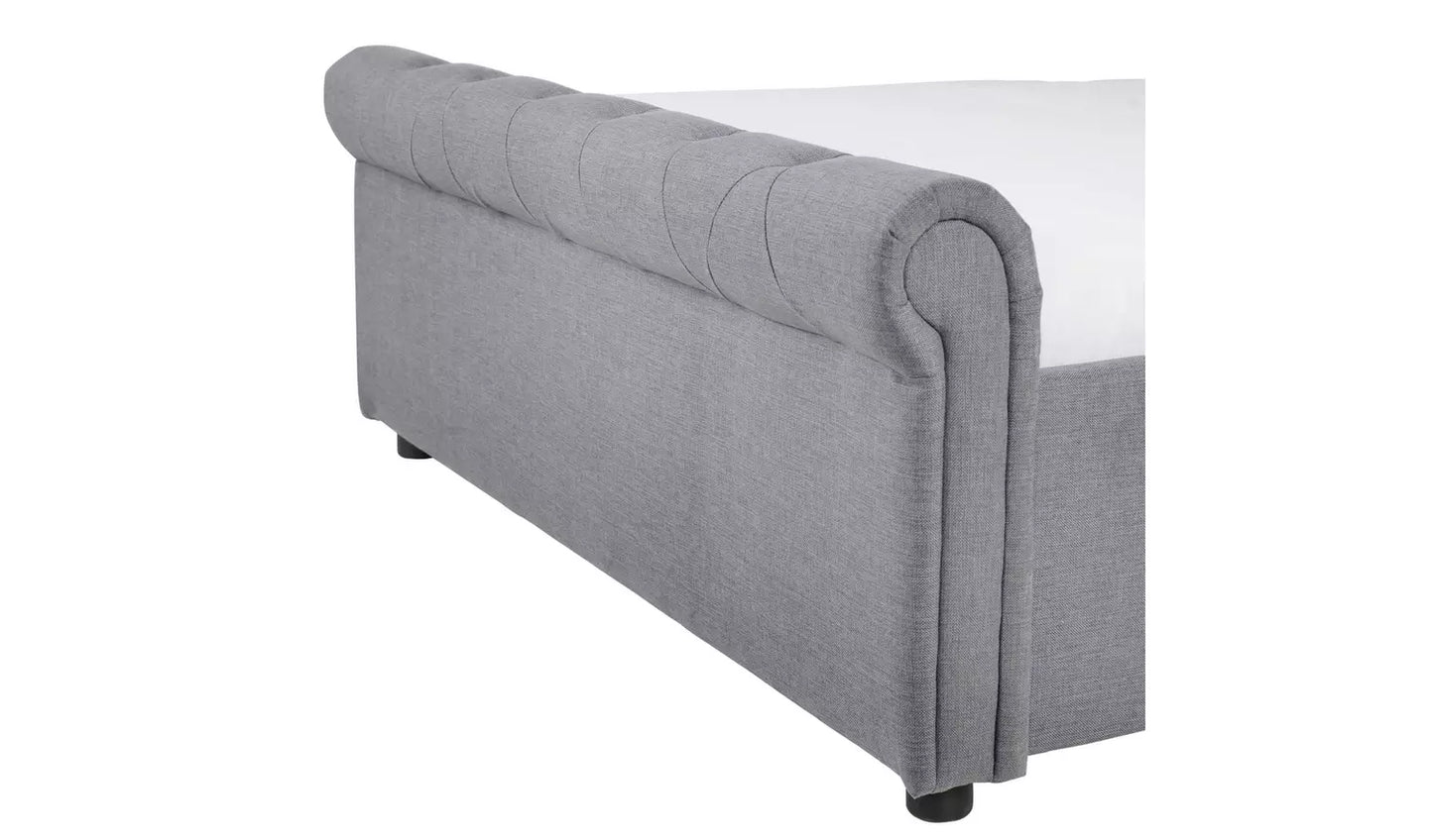 Assembled Newbury Double 2 Drawer Fabric Bed Frame - Grey