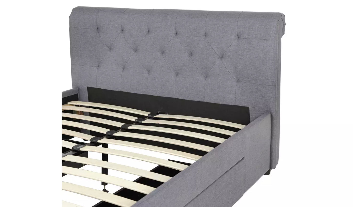 Assembled Newbury Double 2 Drawer Fabric Bed Frame - Grey