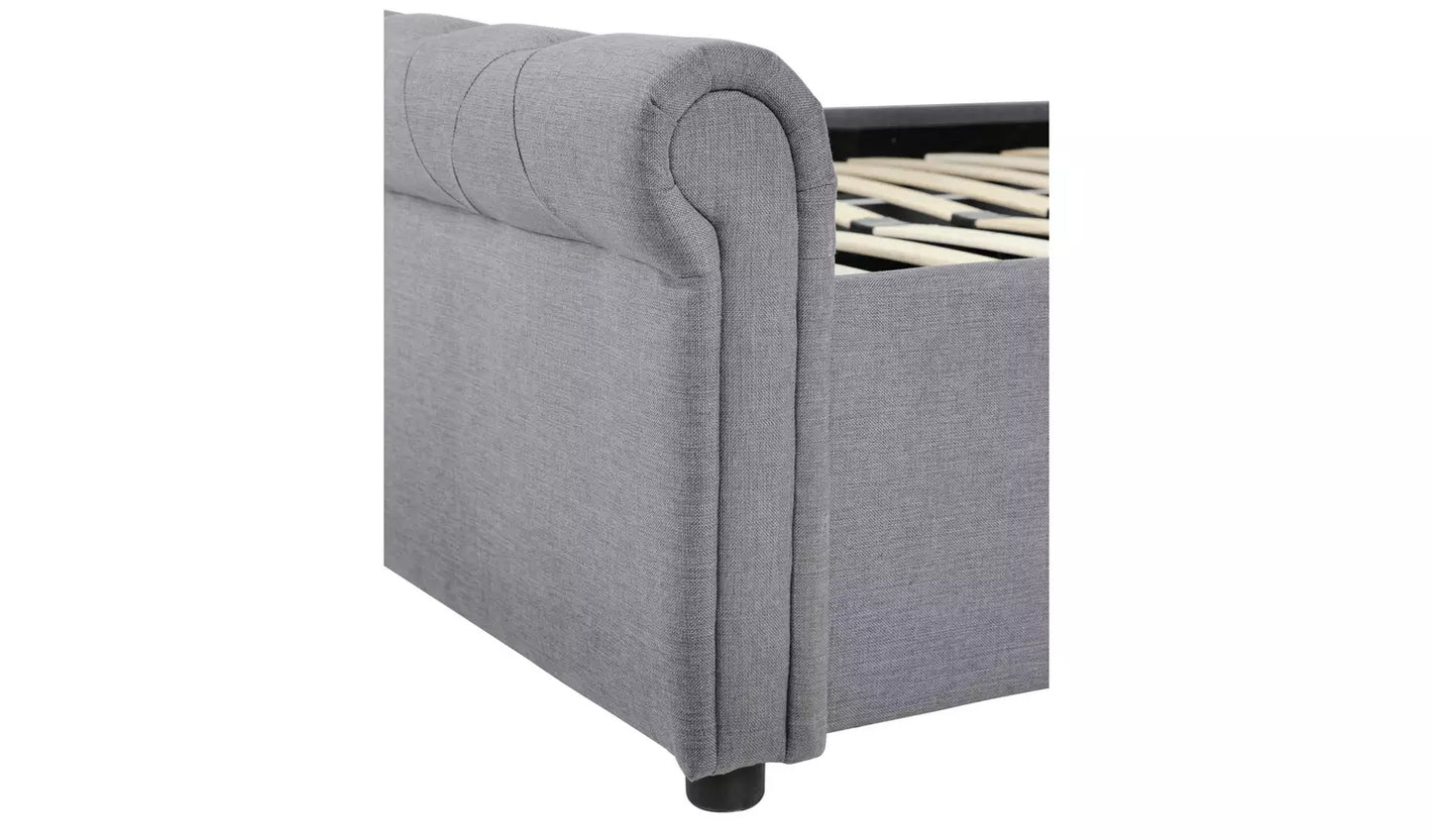 Assembled Newbury Double 2 Drawer Fabric Bed Frame - Grey