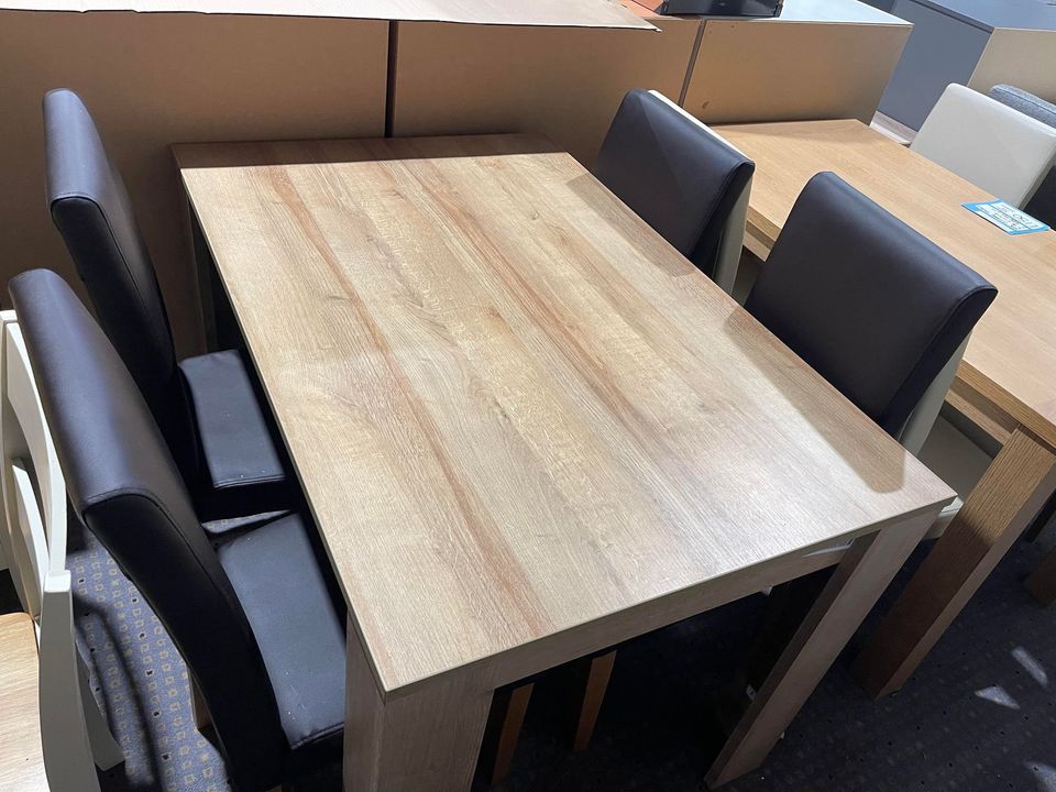 Assembled Miami Oak Dining Table + 4 brown leather chairs