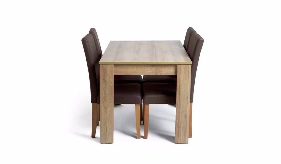 Assembled Miami Oak Dining Table + 4 brown leather chairs