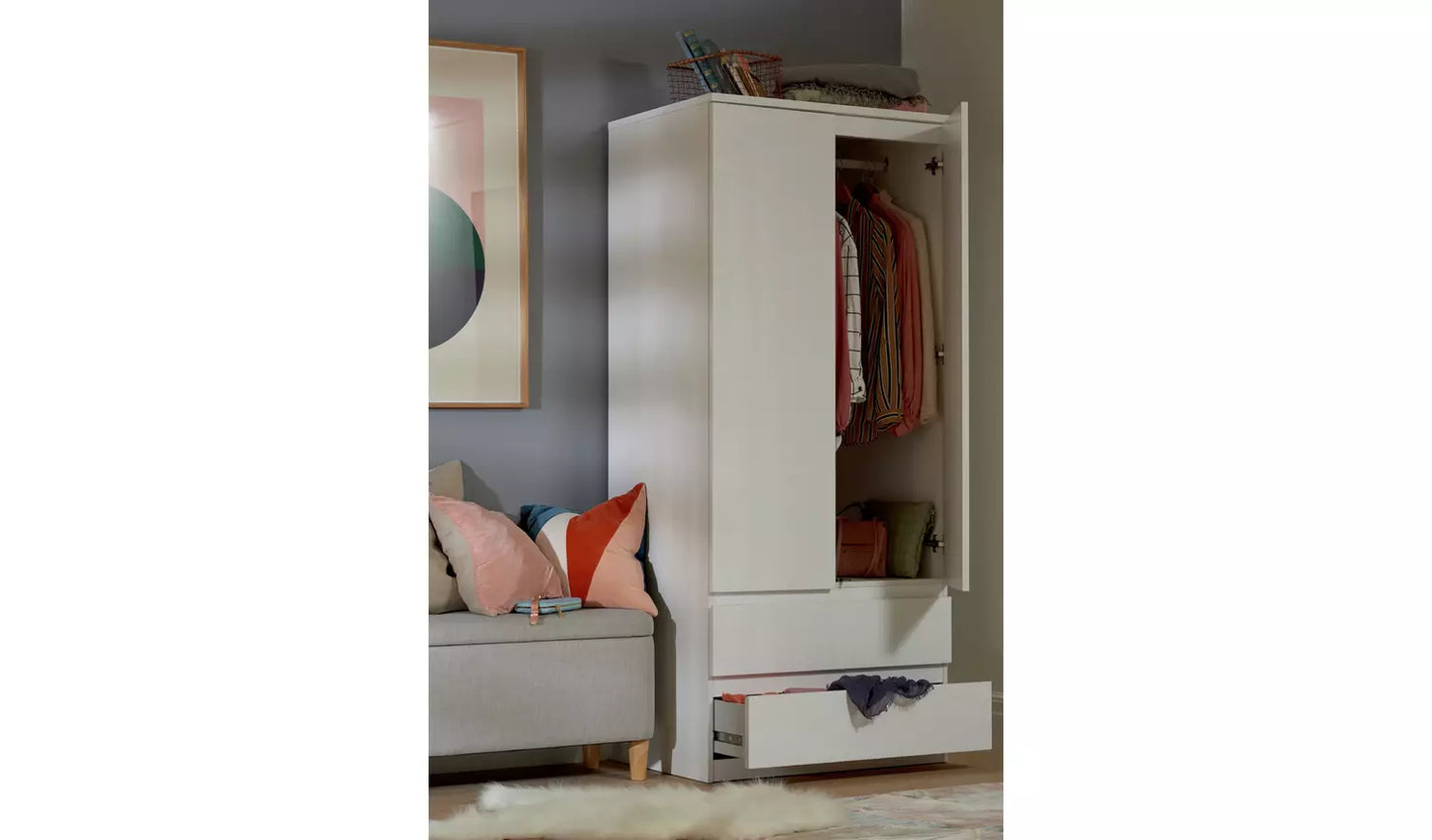 Jenson 2 Door 2 Drawer Wardrobe - Matte White