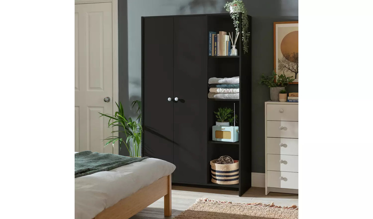 Assembled Seville 2 Door Open Shelf Wardrobe - Anthracite