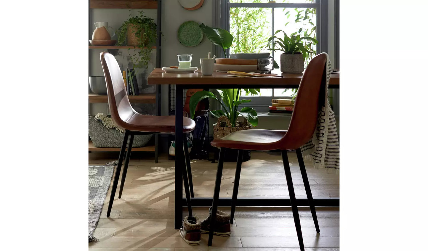 Assembled Habitat Beni Pair of Faux Leather Dining Chairs - Tan