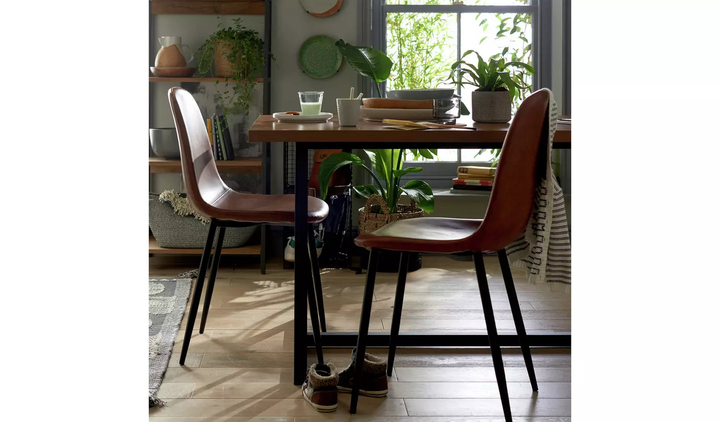 Assembled Habitat Beni Pair of Faux Leather Dining Chairs - Tan