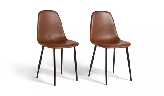 Assembled Habitat Beni Pair of Faux Leather Dining Chairs - Tan