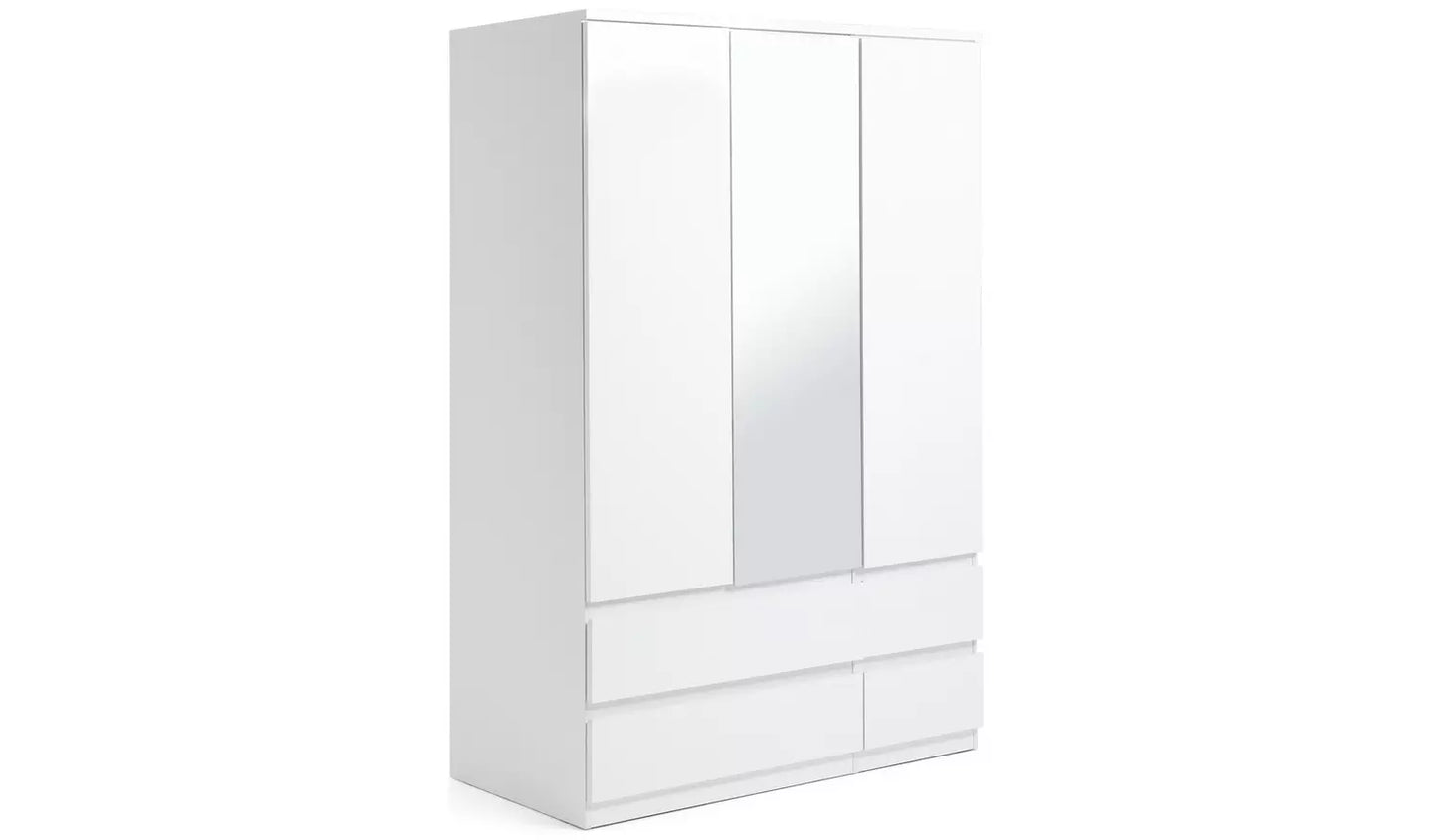 Jenson 3 Door 4 Drawer Mirror Wardrobe - Matte White