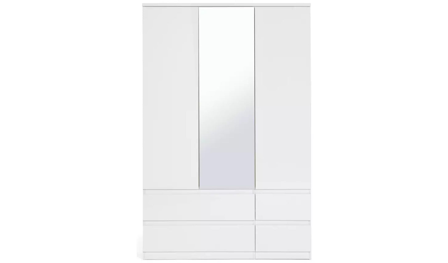 Jenson 3 Door 4 Drawer Mirror Wardrobe - Matte White