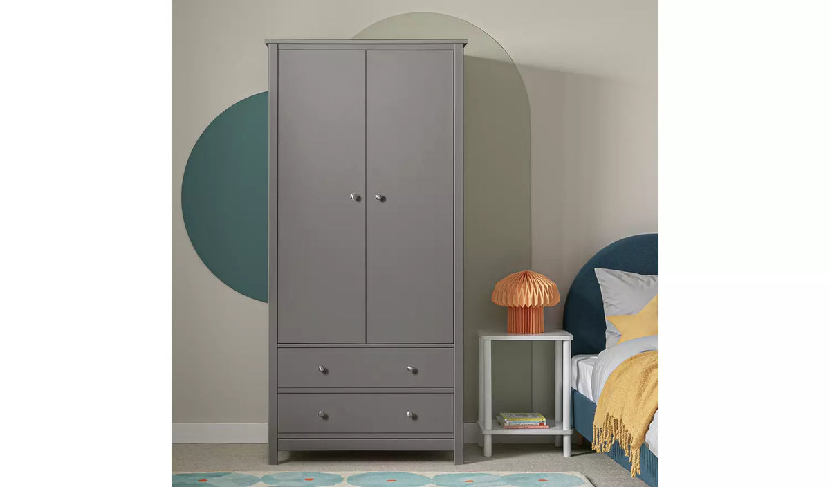 Assembled Habitat Brooklyn 2 Door 2 Drawer Wardrobe - Grey