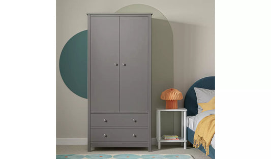 Assembled Habitat Brooklyn 2 Door 2 Drawer Wardrobe - Grey