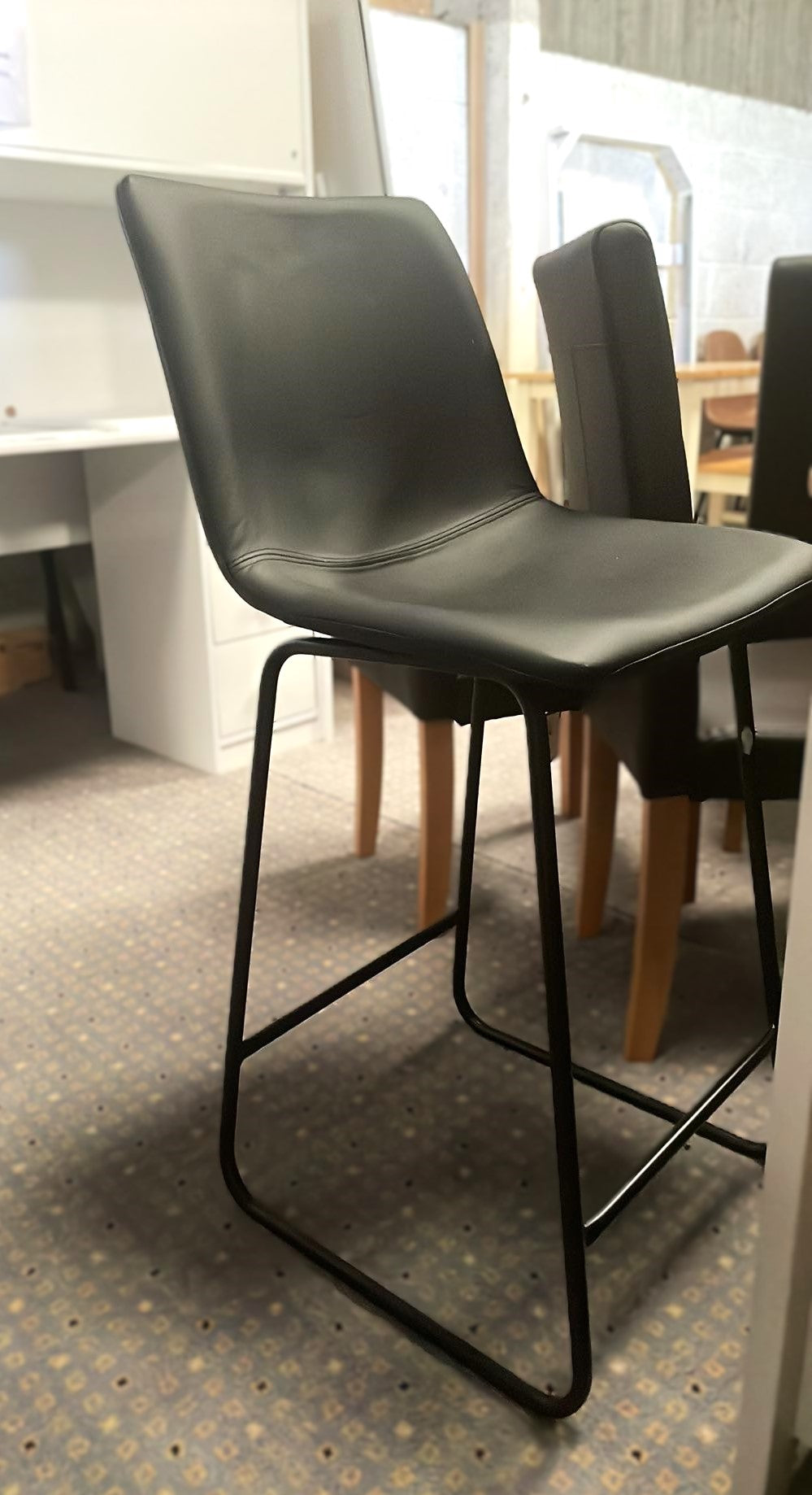 Assembled Habitat Joey Faux Leather Bar Stool - Black