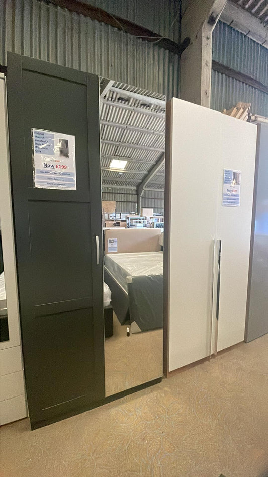 Assembled Habitat Munich Panelled 2 Door Mirrored Wardrobe - Grey