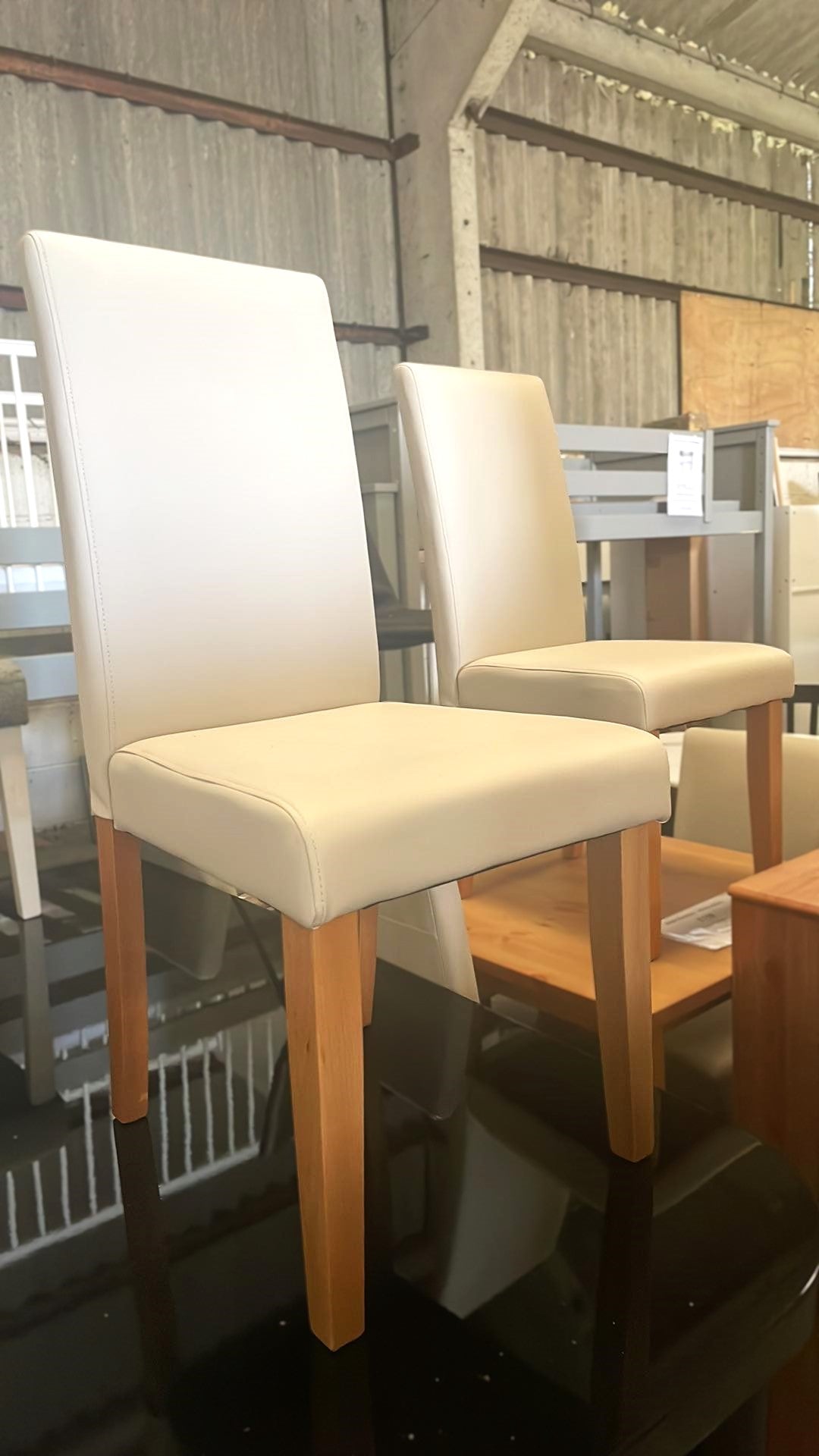 Assembled Pair of Midback Dining Chairs - Cream