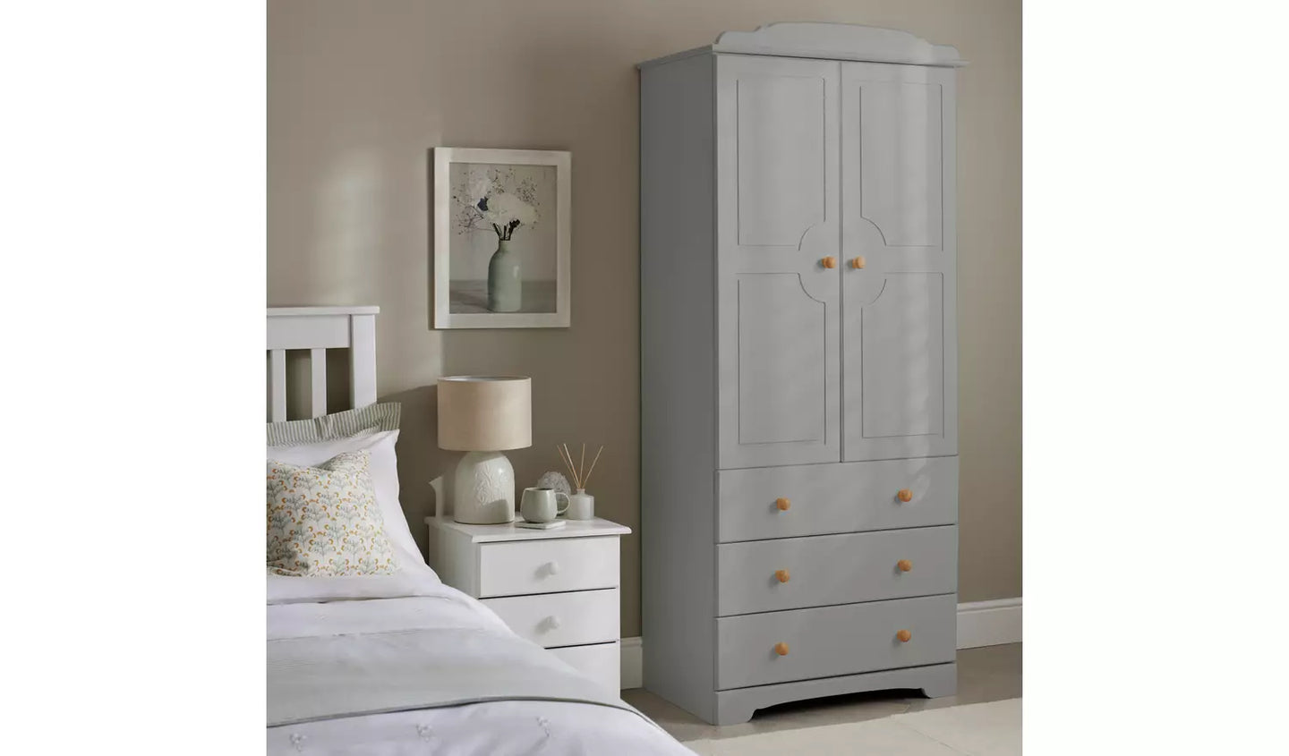 Nordic 2 Door 3 Drawer Wardrobe - Grey