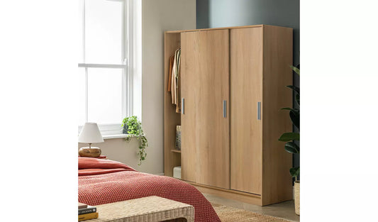 Assembled Nova 3 Door Sliding Wardrobe - Oak