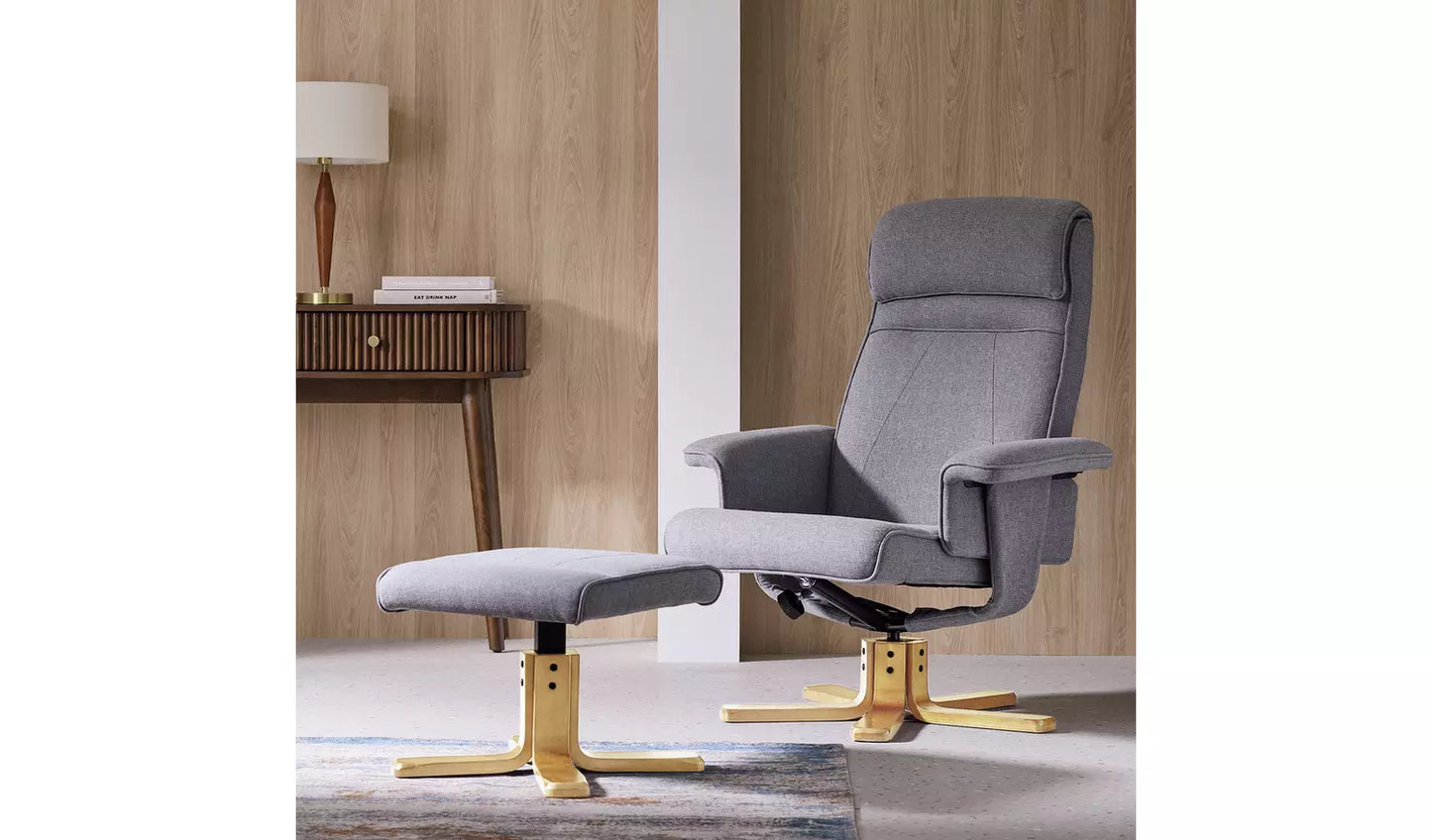 Abel Fabric Swivel Chair & Footstool - Grey ( Missing Arms) see pictures