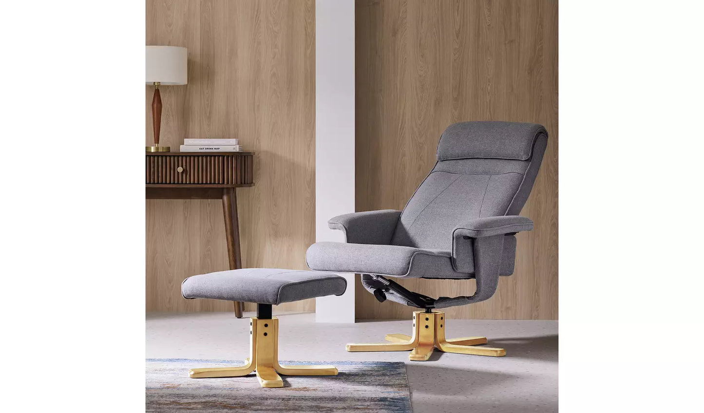 Abel Fabric Swivel Chair & Footstool - Grey ( Missing Arms) see pictures