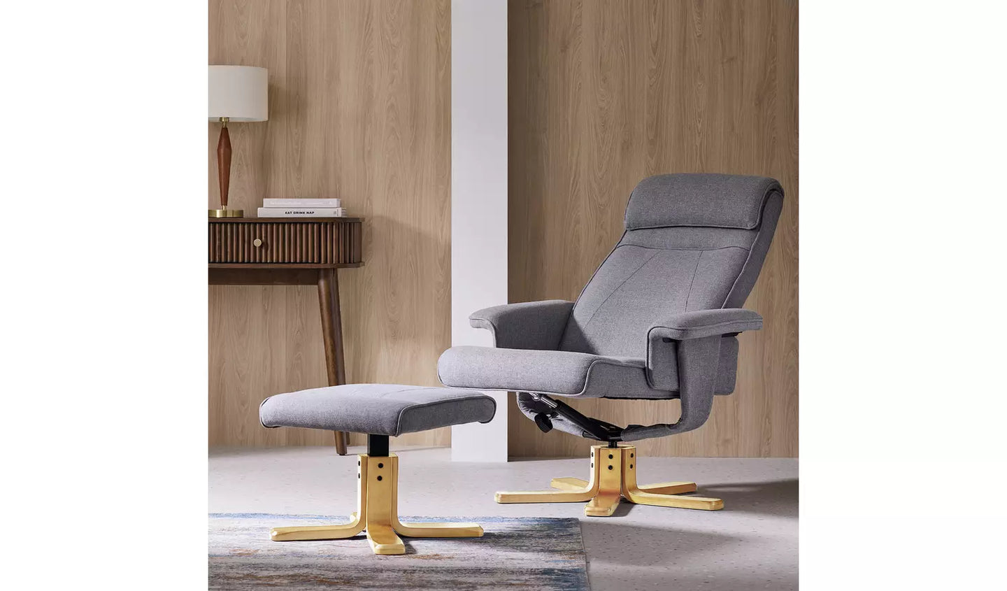 Abel Fabric Swivel Chair & Footstool - Grey ( Missing Arms) see pictures