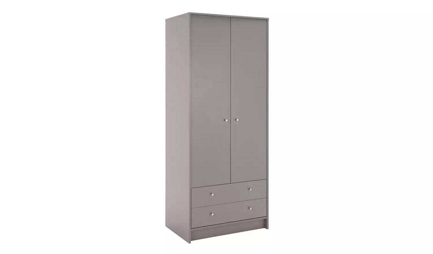 Assembled Malibu 2 Door 2 Drawer Wardrobe - Grey