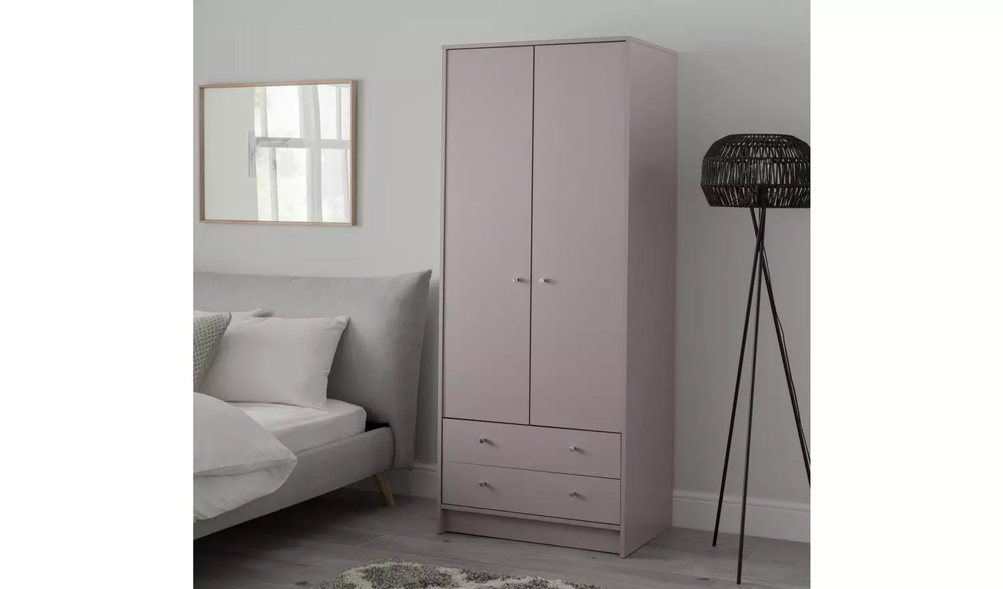 Assembled Malibu 2 Door 2 Drawer Wardrobe - Grey
