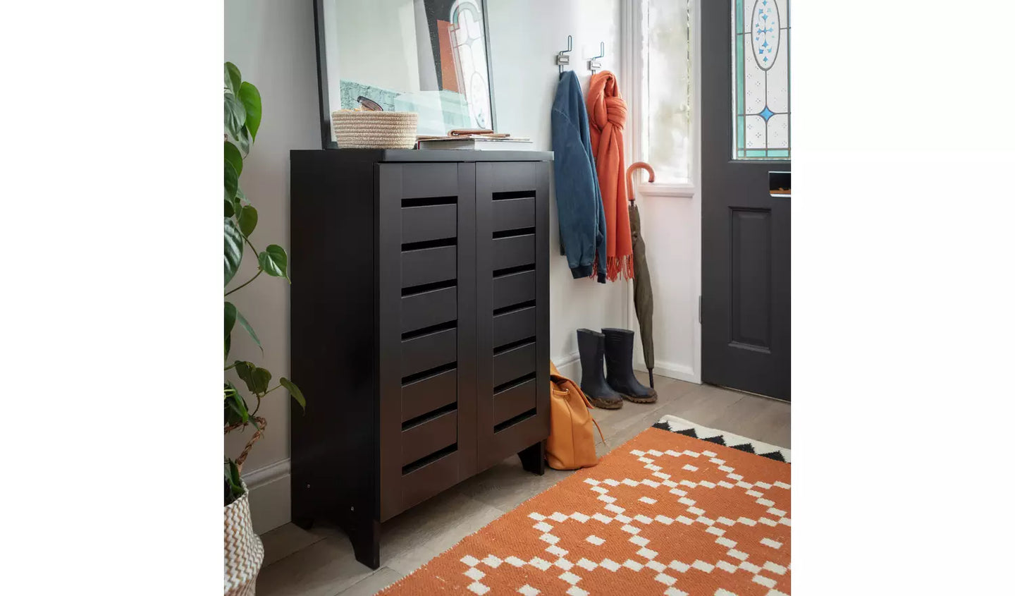 Assembled Slatted Shoe Cabinet - Black