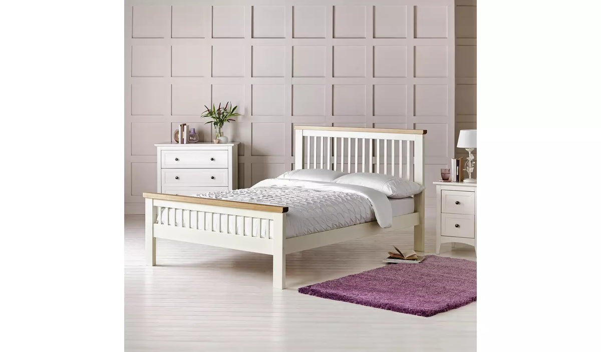 Assembled Aubrey Small Double Wooden Bed Frame - Two Tone