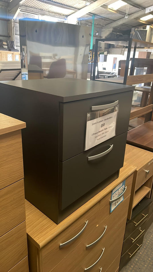 Assembled 2 Drawer Bedside Table - Grey