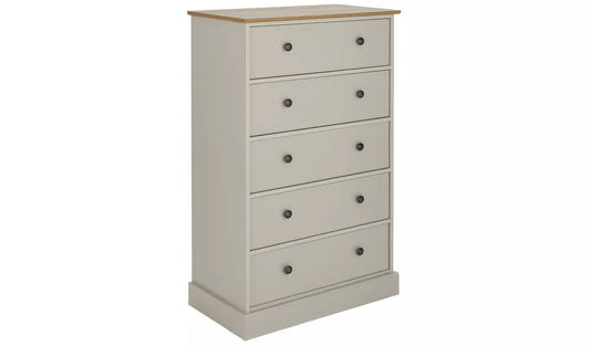 Kensington 5 Drawer Chest - Soft Grey/Oak Effect