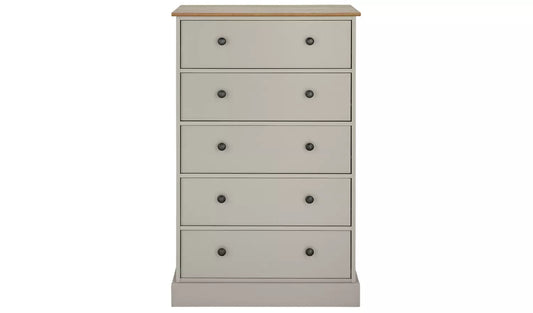 Kensington 5 Drawer Chest - Soft Grey/Oak Effect