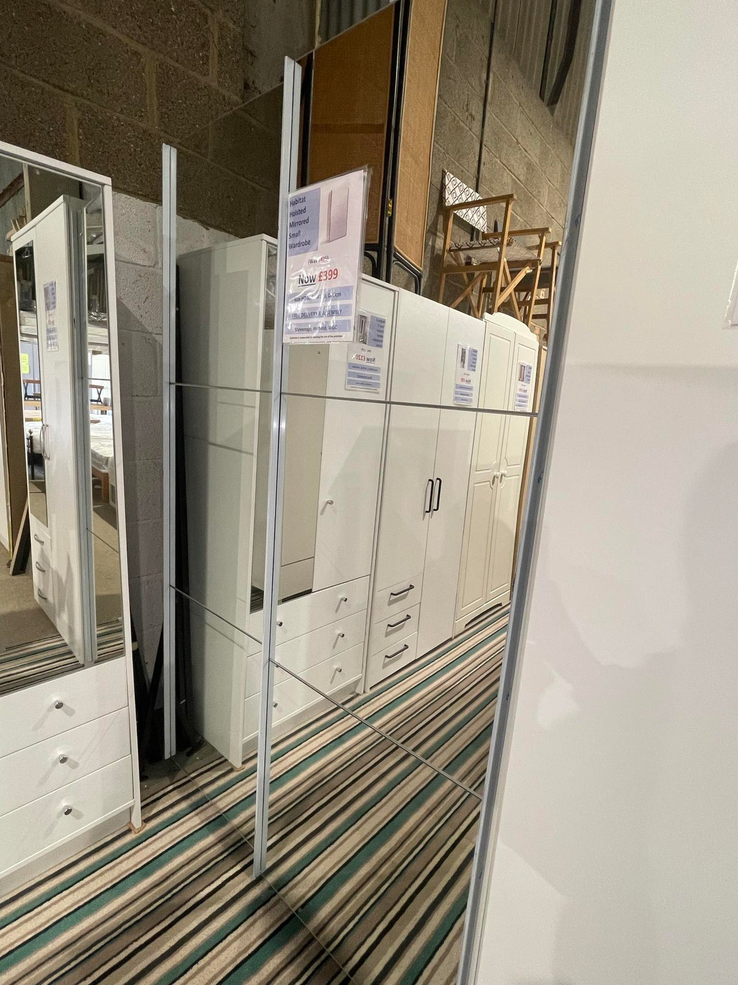 Assembled Habitat Sliding Holsted Mirrored Small Wardrobe - White