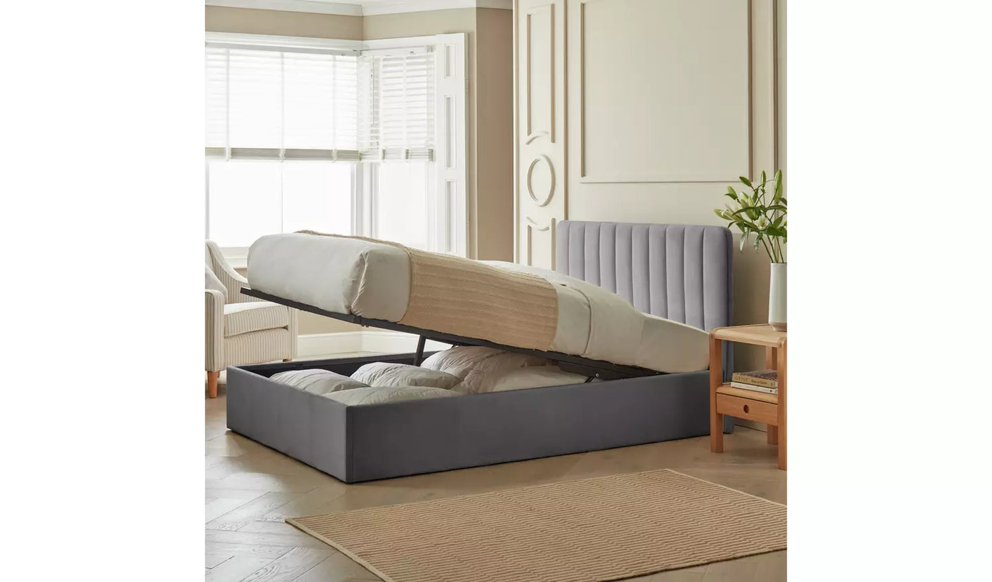 (Damage) Pandora Small Double End Lift Ottoman Bed - Grey