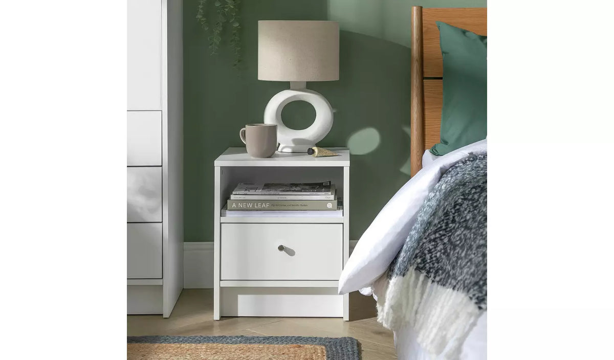 Assembled Malibu 1 Drawer Bedside Table - White