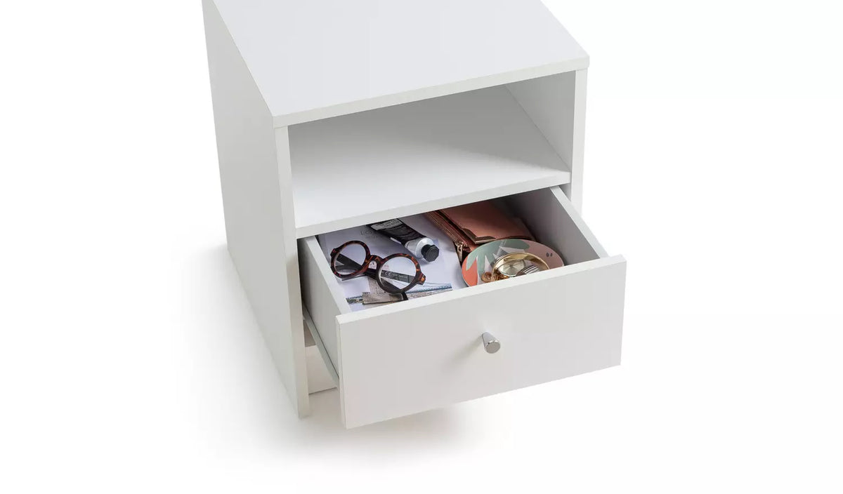 Assembled Malibu 1 Drawer Bedside Table - White