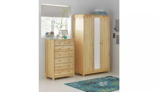 Assembled Scandinavia 3 Door Wardrobe - Pine (no mirror)