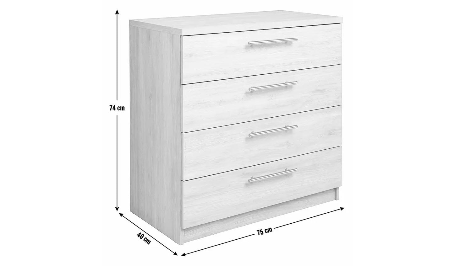 Assembled Brisbane 4 Drawer Chest – Oak/ White