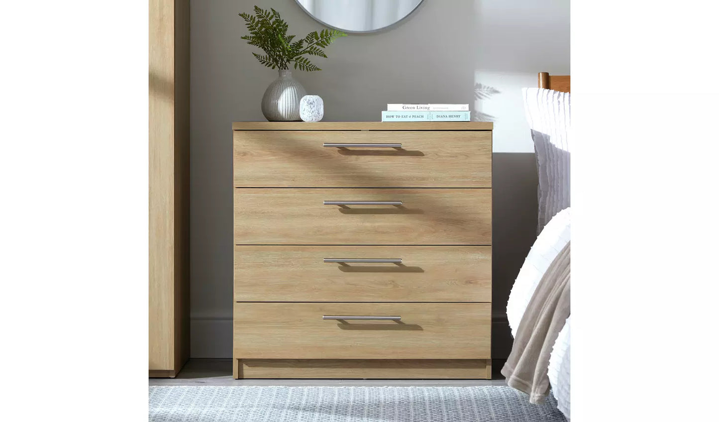 Assembled Brisbane 4 Drawer Chest – Oak/ White