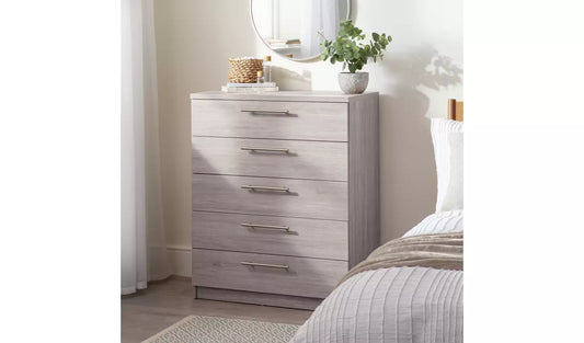 Assembled Brisbane 5 drawers Chest – Grey Oak