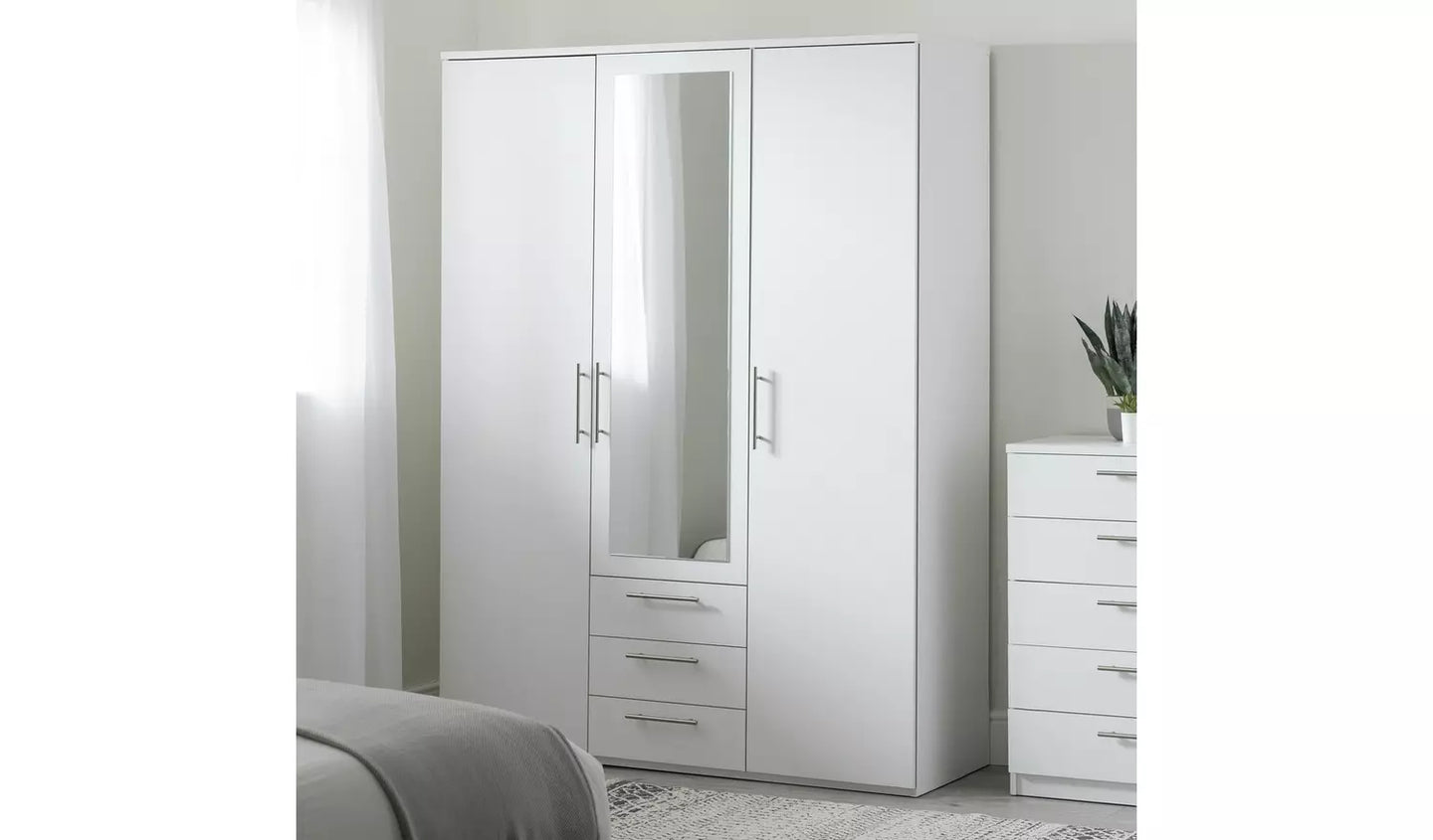 Brisbane 3 Door 3 Drawer Wardrobe - White