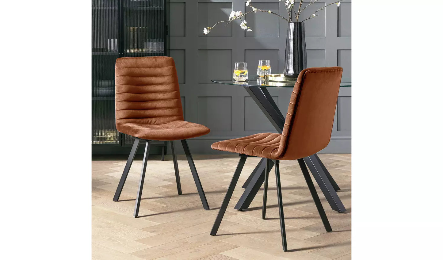 Keaton Pair of Velvet Dining Chairs - Copper