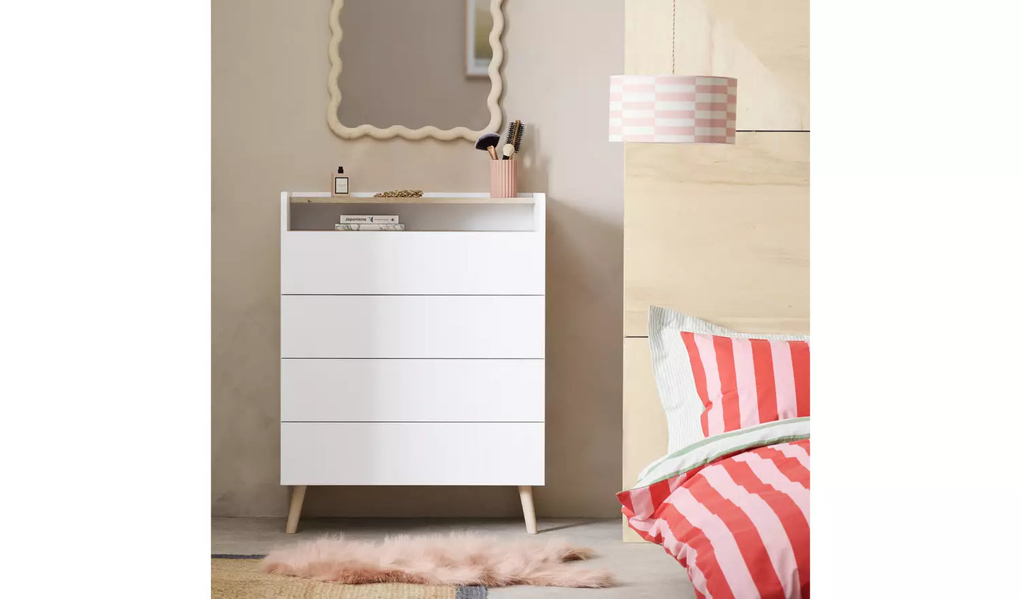 Assembled Skandi 4 Drawer Chest with Shelf - White Two Tone