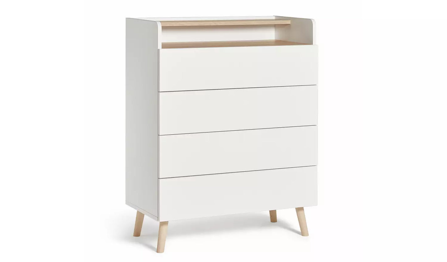 Assembled Skandi 4 Drawer Chest with Shelf - White Two Tone