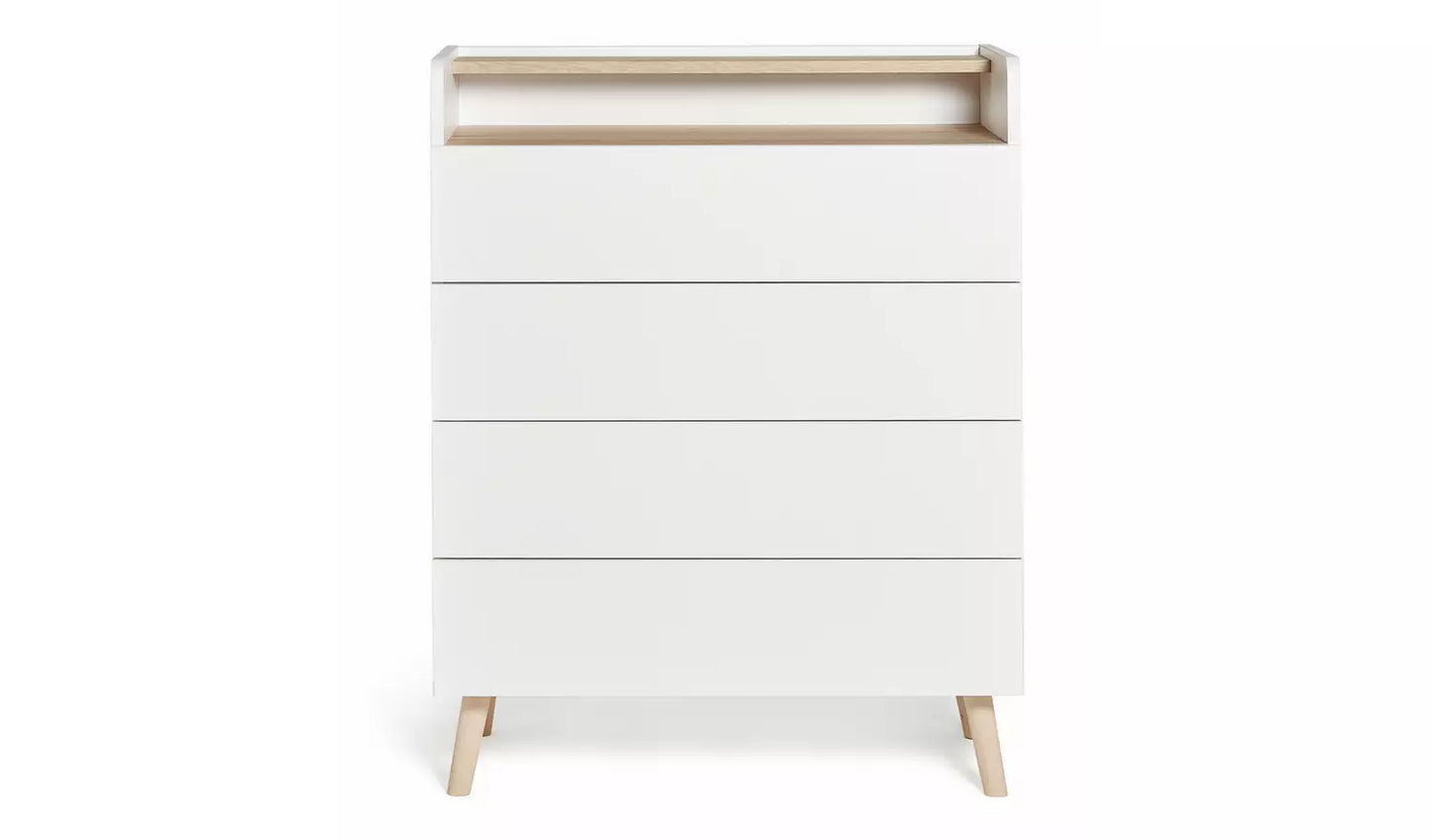 Assembled Skandi 4 Drawer Chest with Shelf - White Two Tone