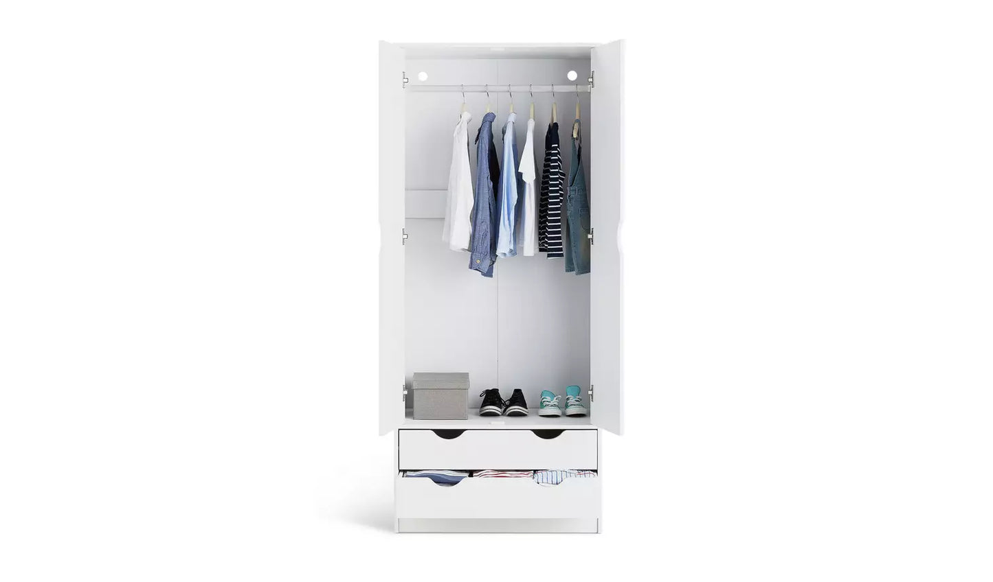 Assembled Habitat Kids Pagnell 2 Door 2 Drawer Wardrobe - White