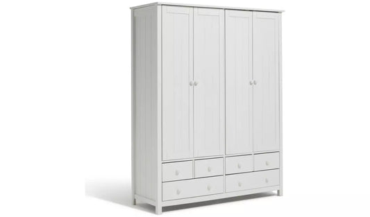 Scandinavia 4 Door 6 Drawer Wardrobe - White