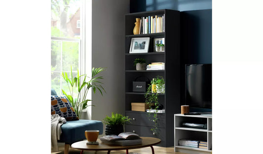 Assembled Maine 2 Drawer Bookcase - Black Ash Effect