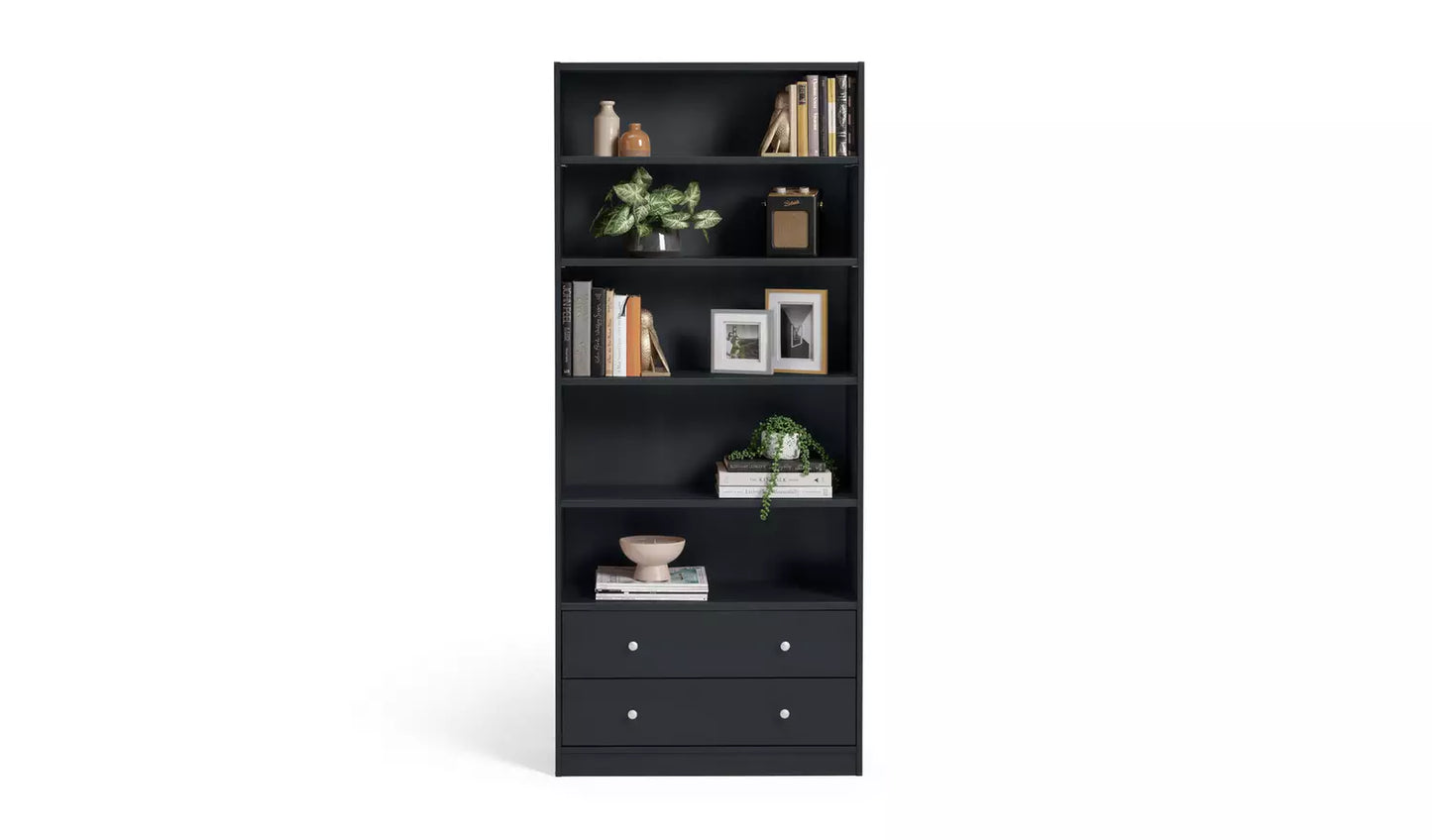 Assembled Maine 2 Drawer Bookcase - Black Ash Effect