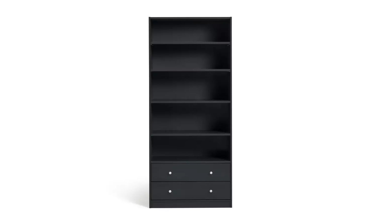 Assembled Maine 2 Drawer Bookcase - Black Ash Effect