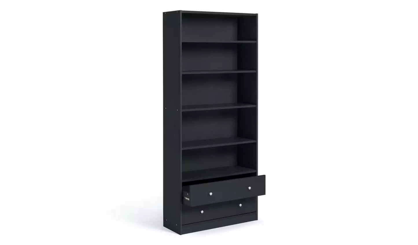 Assembled Maine 2 Drawer Bookcase - Black Ash Effect