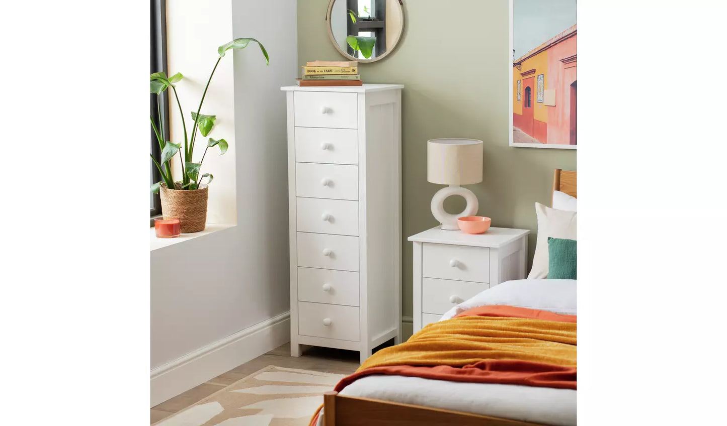 Assembled Scandinavia 7 Drawer Tallboy - White