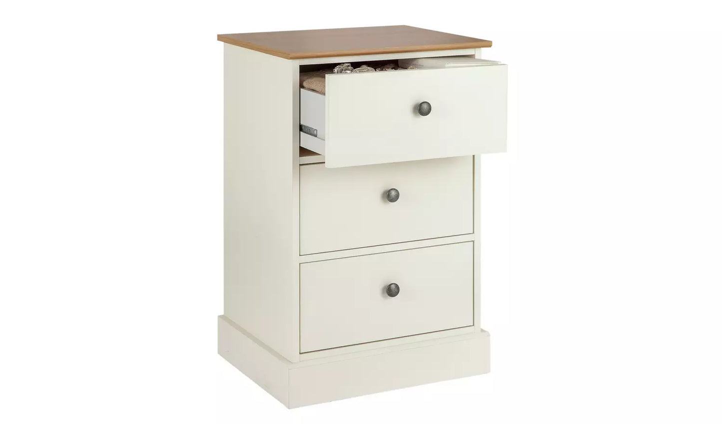 Assembled Kensington Bedside Table - Oak Effect & Ivory